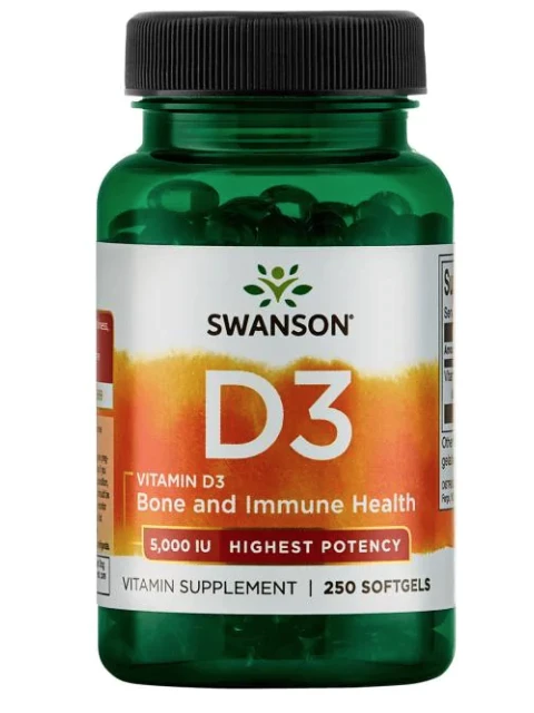 Swanson Vitamin D3, 5000 IU, Vyšší účinnost, 250 softgel kapslí