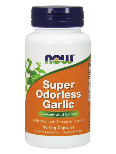 NOW Super Odorless Garlic (česnekový extrakt bez zápachu), 90 rostlinných kapslí