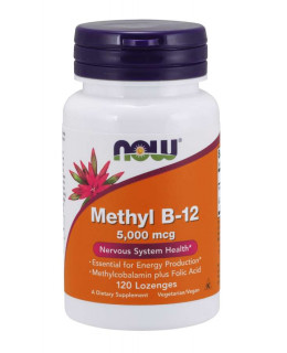 NOW Methyl B12 with Folic Acid (Vitamín + Kyselina Listová v aktivní formách), 5000 mcg, 120 pastilek