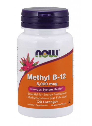 NOW Methyl B12 with Folic Acid (Vitamín + Kyselina Listová v aktivní formách), 5000 mcg, 120 pastilek
