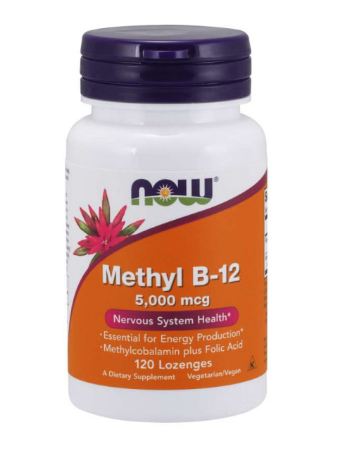 NOW Methyl B12 with Folic Acid (Vitamín + Kyselina Listová v aktivní formách), 5000 mcg, 120 pastilek