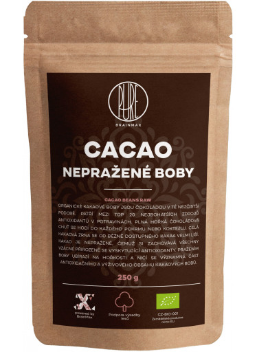 BrainMax Pure Kakaové boby RAW, BIO, 250 g