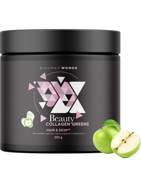 BrainMax Women Beauty Collagen Greens, Zelené jablko, 300 g