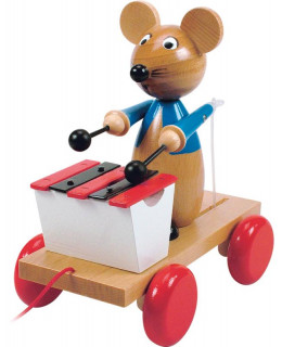 Woody Dřevěná tahací myš s xylofonem