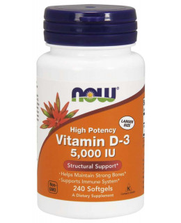 NOW Vitamin D3, 5000 IU, 240 softgel kapslí