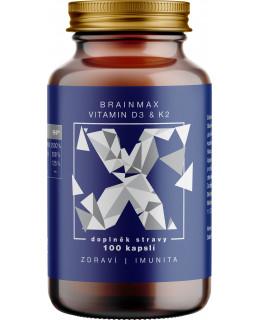 BrainMax Vitamin D3 & K2, 5000 IU / K2 jako MK7 150 mcg, 100 kapslí - EXPIRACE 8/2024