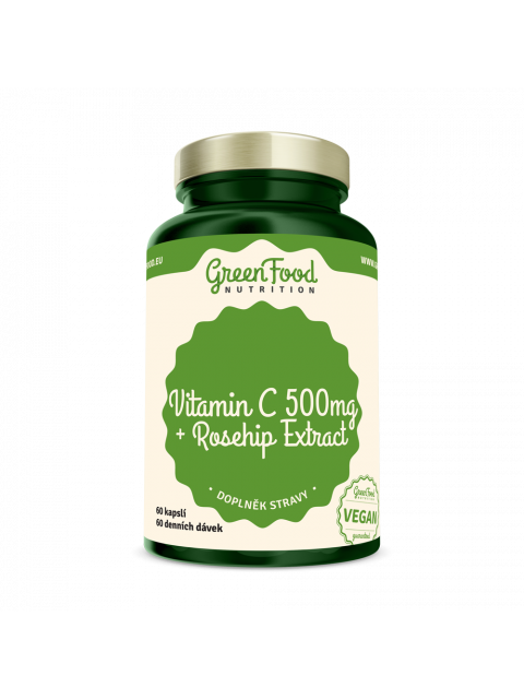 GreenFood Vitamin C 500 + Extrakt ze šípků, 60 kapslí 