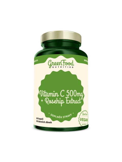 GreenFood Vitamin C 500 + Extrakt ze šípků, 60 kapslí 
