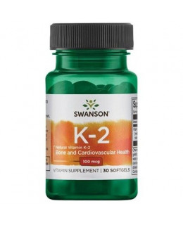 Swanson Vitamin K2 jako MK-7 Natural, 100 mcg, 30 softgelových kapslí - EXPIRACE 2/23