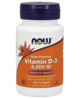 NOW Vitamin D3, 5000 IU, 120 softgel kapslí