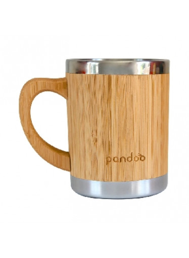 Pandoo Dvoustěnný nerezový hrnek na kávu a čaj s bambusovým povrchem