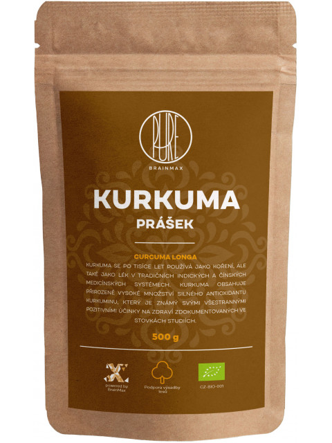 BrainMax Pure Kurkuma BIO prášek, 500 g - EXPIRACE 4/22