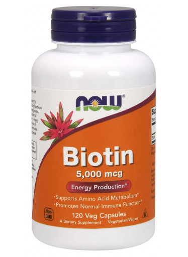 NOW Biotin, 5000 ug, 120 rostlinných kapslí