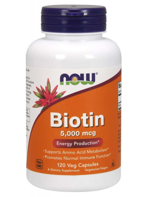 NOW Biotin, 5000 ug, 120 rostlinných kapslí