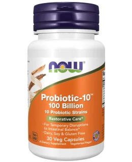 NOW Probiotic-10, probiotika, 100 miliard CFU, 10 kmenů, 30 rostlinných kapslí