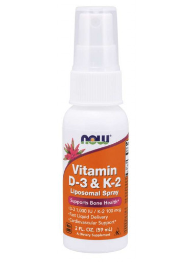 NOW Liposomal Vitamin D3 & K2 (1000 IU/100 mcg), 79 dávek, lipozomální vitamín a ve spreji, 59 ml