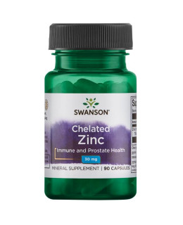 Swanson Chelated Zinc (zinek glycinát), 30 mg, 90 kapslí