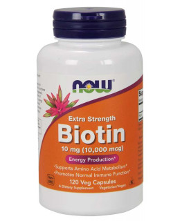 NOW Biotin, 10 mg Extra Strength, 120 rostlinných kapslí