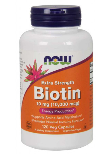 NOW Biotin, 10 mg Extra Strength, 120 rostlinných kapslí