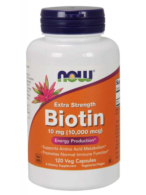 NOW Biotin, 10 mg Extra Strength, 120 rostlinných kapslí