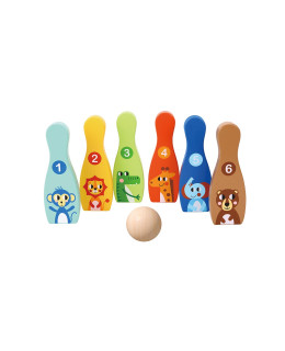 TookyToy Dřevěné barevné kuželky se zvířátky