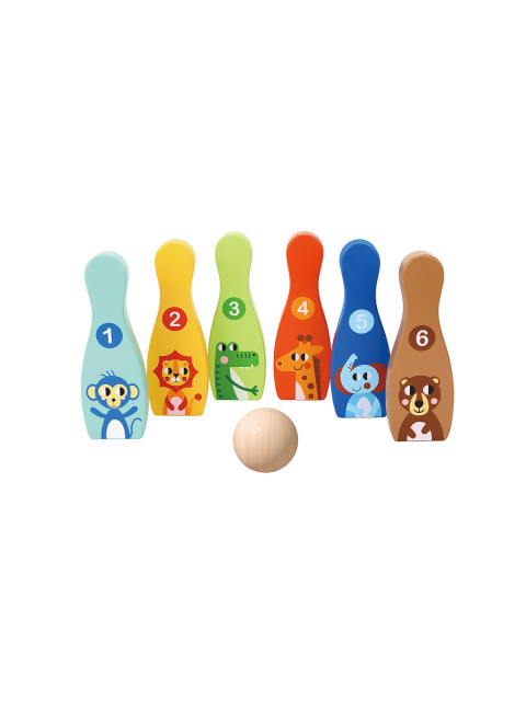 TookyToy Dřevěné barevné kuželky se zvířátky