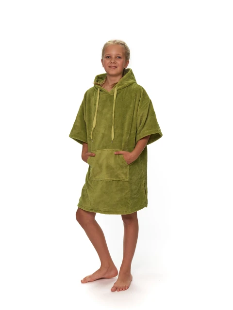 Juniorské plážové pončo s výšivkou, 60 x 90 cm, Olive Green