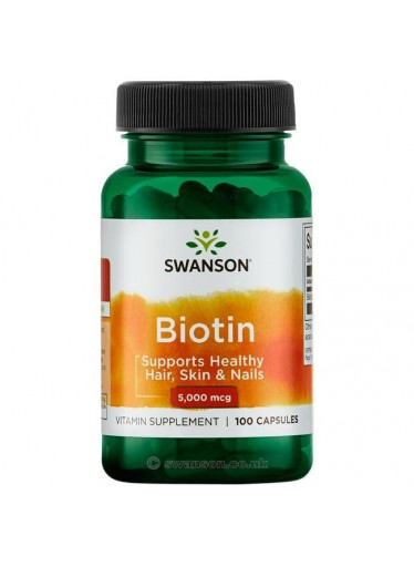 Swanson Biotin, 5000 mcg, 100 kapslí