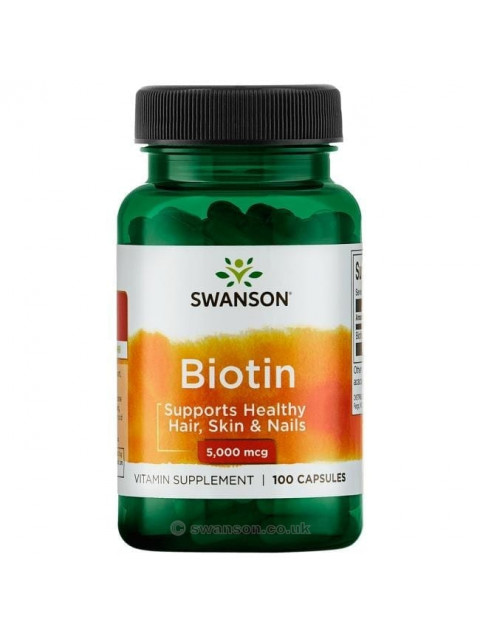 Swanson Biotin, 5000 mcg, 100 kapslí