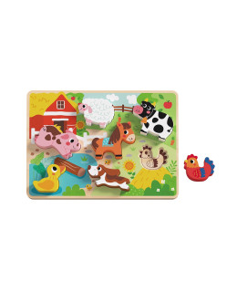 TookyToy Dřevěné vkládací puzzle - zvířata na farmě