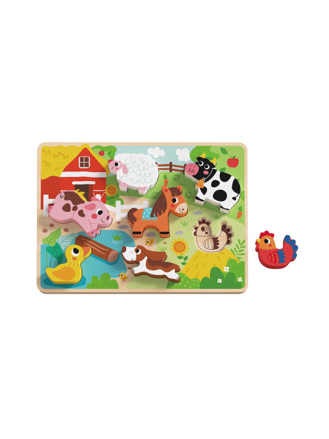 TookyToy Dřevěné vkládací puzzle - zvířata na farmě