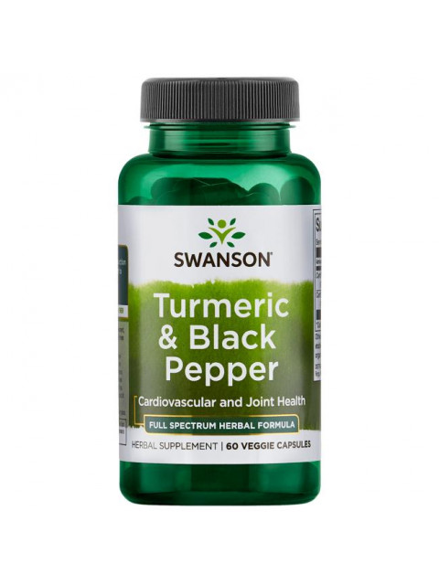 Swanson Turmeric & Black Pepper (Kurkuma a černý pepř), 60 rostlinných kapslí