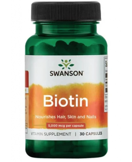 Swanson Biotin, 5000 mcg, 30 kapslí