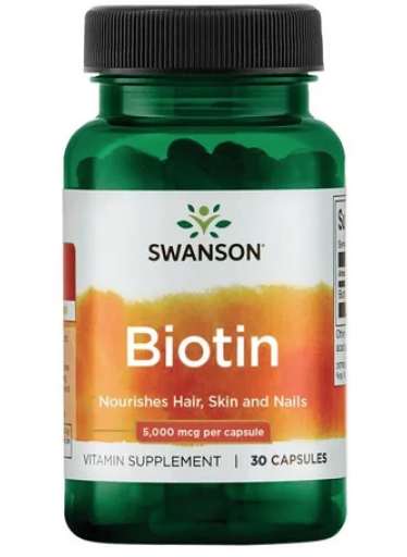 Swanson Biotin, 5000 mcg, 30 kapslí