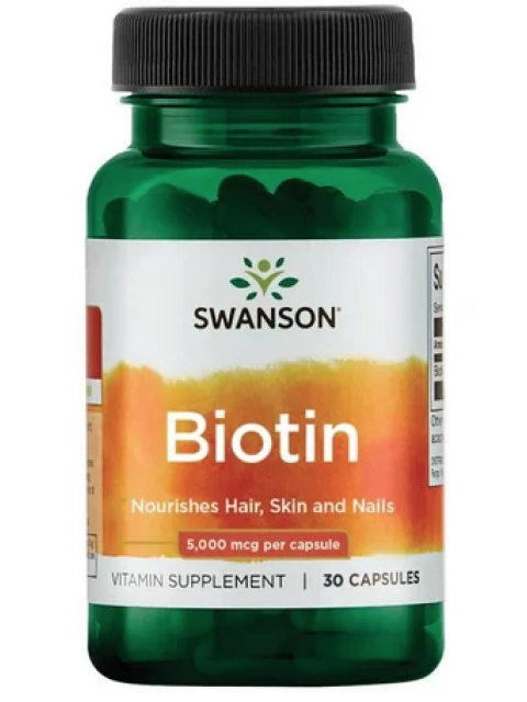 Swanson Biotin, 5000 mcg, 30 kapslí