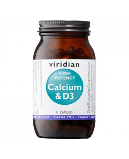 Viridian High Potency Calcium and D3 (Vápník s vitamínem D3), 90 kapslí