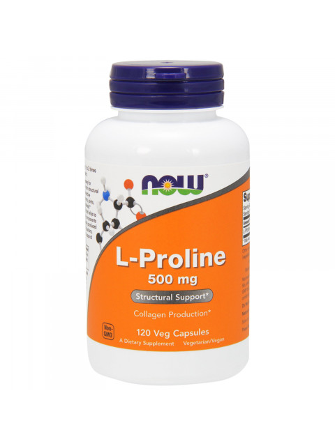 NOW L-Prolin, 500 mg, 120 rostlinných kapslí