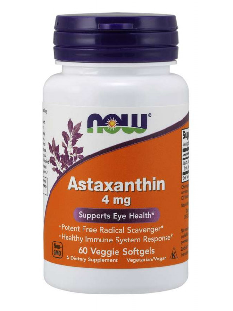 NOW Astaxanthin, Přírodní Astaxantin, 4 mg, 60 vegetariánských kapslí