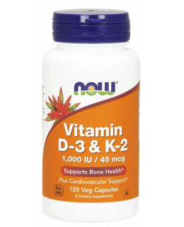 NOW Vitamin D3 & K2, 1000 IU / 45 ug, 120 rostlinných kapslí