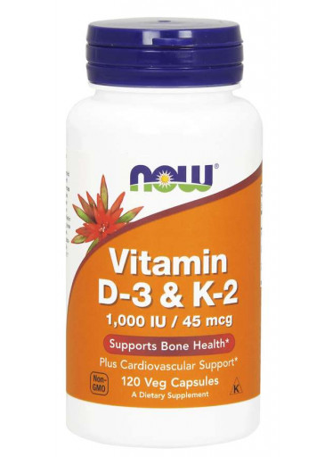 NOW Vitamin D3 & K2, 1000 IU / 45 ug, 120 rostlinných kapslí