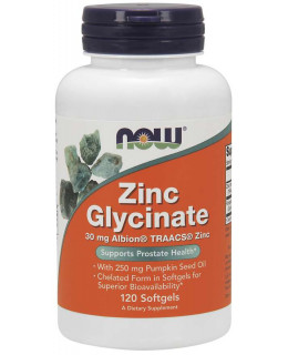 NOW Zinc Glycinate (zinek bisglycinát + dýňový olej), 30 mg, 120 softgel kapslí