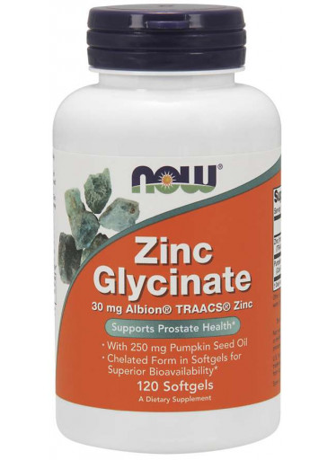 NOW Zinc Glycinate (zinek bisglycinát + dýňový olej), 30 mg, 120 softgel kapslí