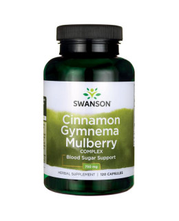 Swanson Cinnamon Gymnema Mulberry Complex (komplex moruše, skořice, gymnema), 120 kapslí