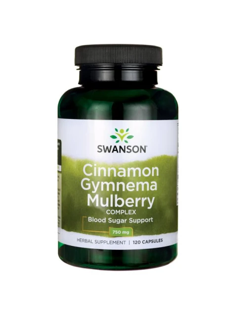 Swanson Cinnamon Gymnema Mulberry Complex (komplex moruše, skořice, gymnema), 120 kapslí