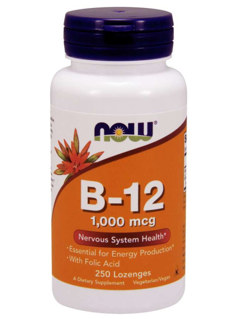 NOW Vitamin B12 with Folic Acid (Vit a Kyselina listová), 1000 mcg, 250 pastilek