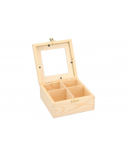 ČistéDřevo Dřevěná krabička se sklem - 4 přihrádky