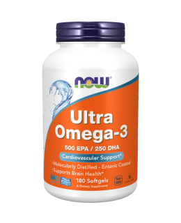 NOW Ultra omega-3, 250 DHA/500 EPA, 180 softgelových kapslí