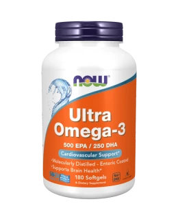NOW Ultra omega-3, 250 DHA/500 EPA, 180 softgelových kapslí