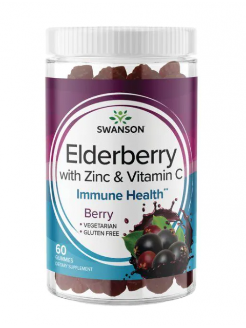 Swanson Elderberry gummimes, Bezinka s vitamínem C a zinkem, 60 gumových bonbónů - EXPIRACE 1/2024