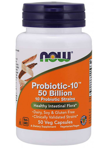 NOW Probiotic-10, probiotika, 50 miliard CFU, 10 kmenů,  50 rostlinných kapslí